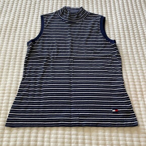 Tommy Hilfiger Navy/White Striped Mock Neck Sleeveless Top Size M - Picture 2 of 4